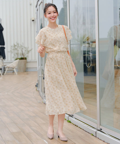 【小倉優子さん着用】フレアスリーブ柄ワンピース