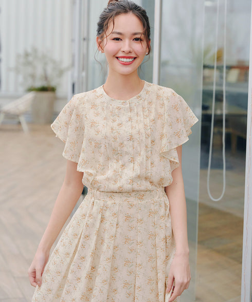 【小倉優子さん着用】フレアスリーブ柄ワンピース