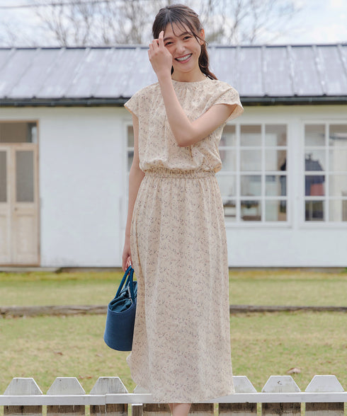 花柄フレンチスリーブワンピース