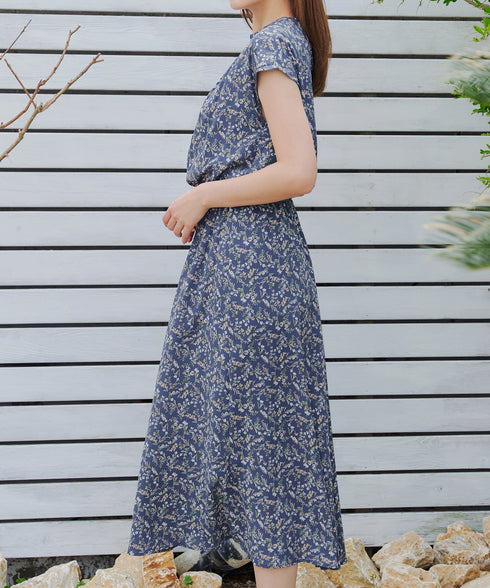 花柄フレンチスリーブワンピース