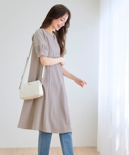 【新色追加】 ギャザーランタンスリーブワンピース