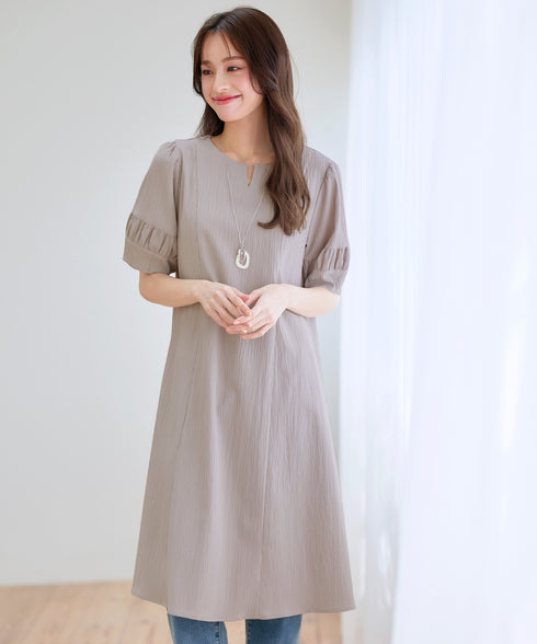 【新色追加】 ギャザーランタンスリーブワンピース