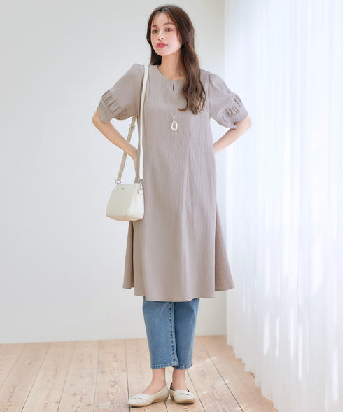 【新色追加】 ギャザーランタンスリーブワンピース