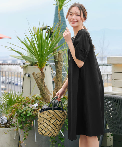 【新色追加】 ギャザーランタンスリーブワンピース