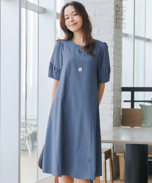 【新色追加】 ギャザーランタンスリーブワンピース