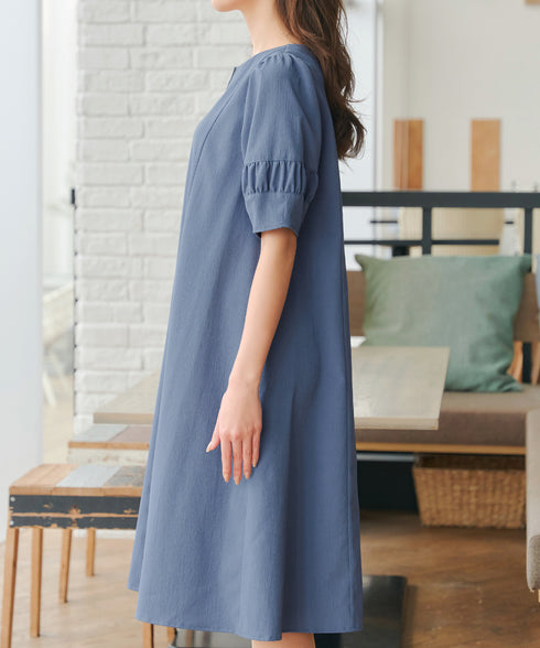 【新色追加】 ギャザーランタンスリーブワンピース