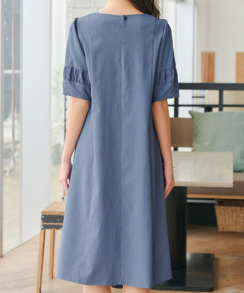 【新色追加】 ギャザーランタンスリーブワンピース