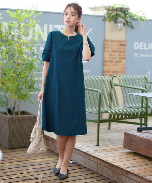【新色追加】 ギャザーランタンスリーブワンピース