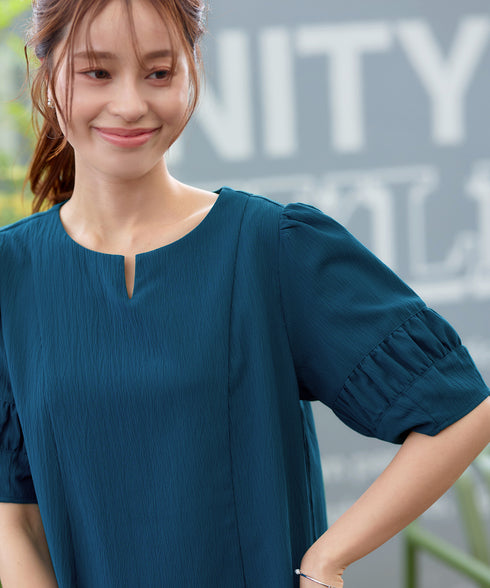 【新色追加】 ギャザーランタンスリーブワンピース