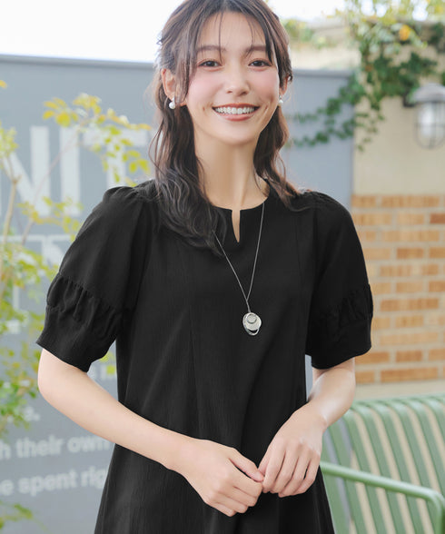 【選べる着丈・新色追加】ギャザーランタンスリーブワンピース