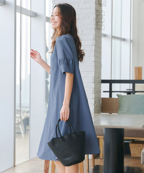【新色追加】 ギャザーランタンスリーブワンピース