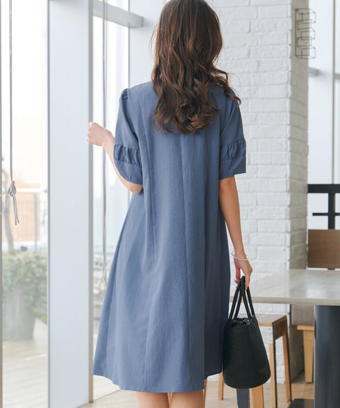 【新色追加】 ギャザーランタンスリーブワンピース