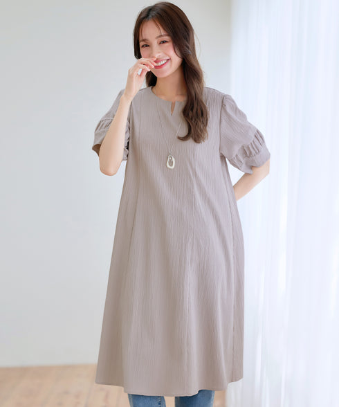 【新色追加】 ギャザーランタンスリーブワンピース