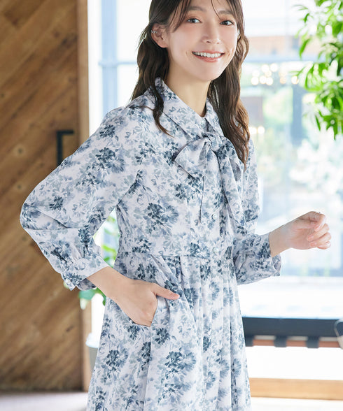 【安めぐみさん着用・2way】花柄リボンタイシャツワンピース