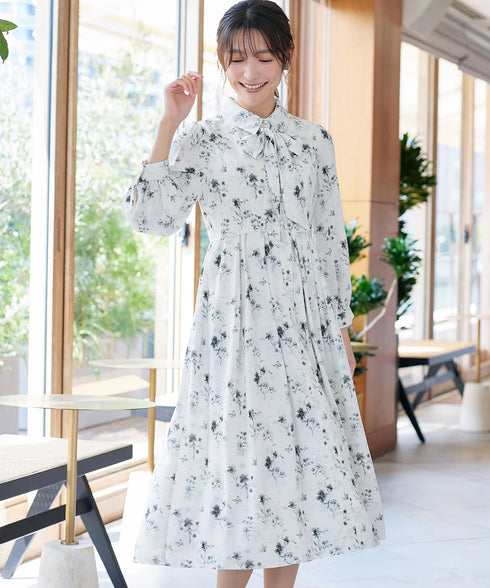 【安めぐみさん着用・2way】花柄リボンタイシャツワンピース