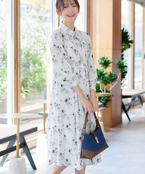 【安めぐみさん着用・2way】花柄リボンタイシャツワンピース