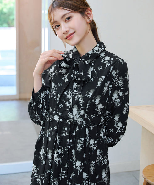 【安めぐみさん着用・2way】花柄リボンタイシャツワンピース