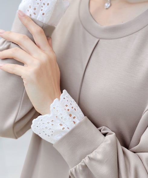 コットンレースドッキングカットソーワンピース