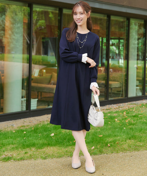 コットンレースドッキングカットソーワンピース