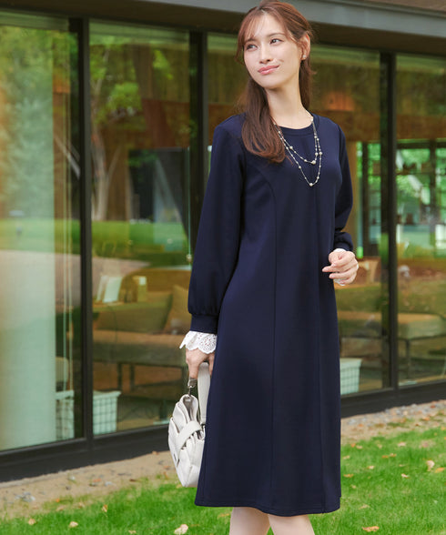 コットンレースドッキングカットソーワンピース