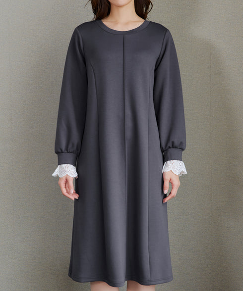 コットンレースドッキングカットソーワンピース