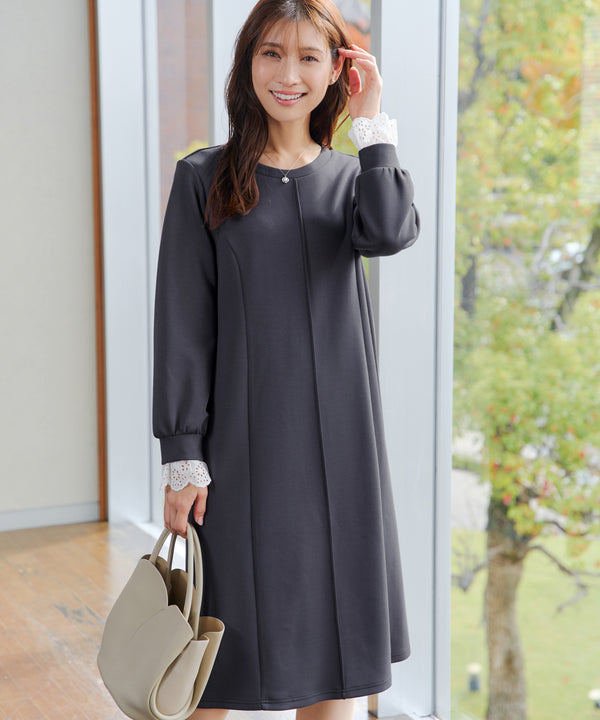 コットンレースドッキングカットソーワンピース