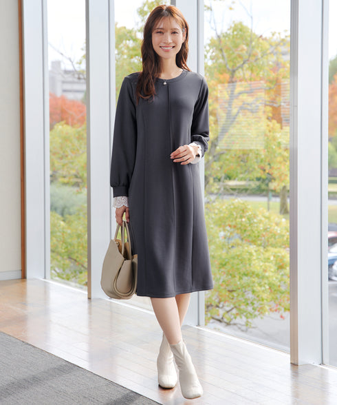 コットンレースドッキングカットソーワンピース