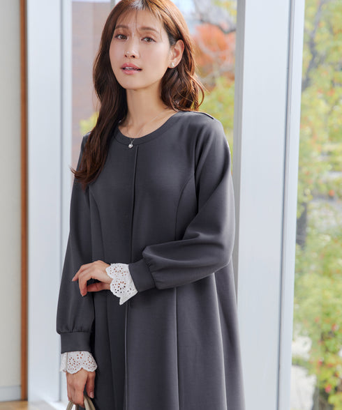 コットンレースドッキングカットソーワンピース