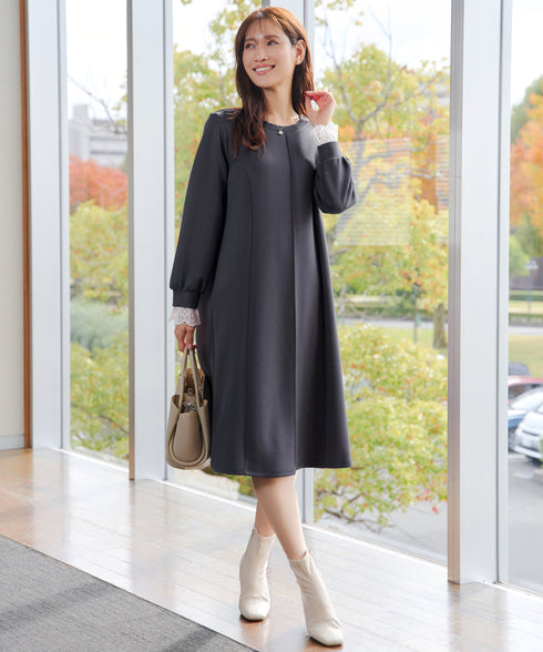 コットンレースドッキングカットソーワンピース