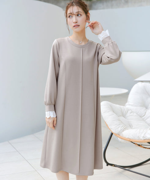 コットンレースドッキングカットソーワンピース