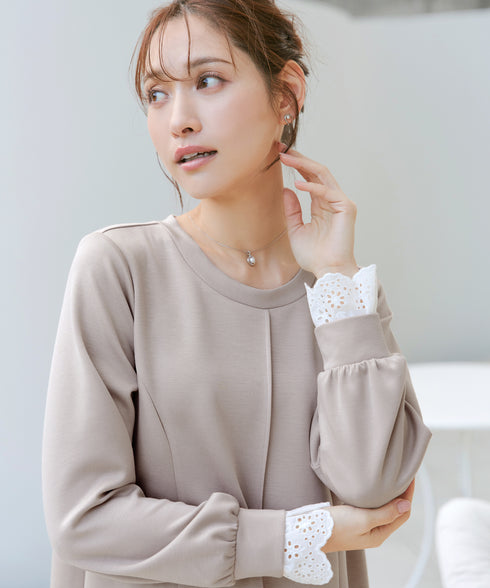 コットンレースドッキングカットソーワンピース