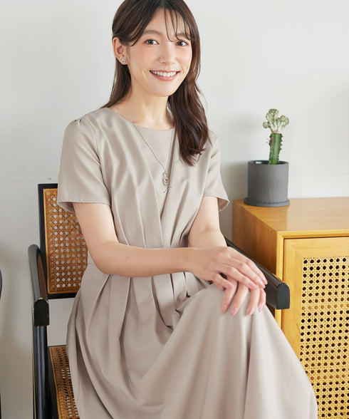 【おのののかさん着用/半袖&長袖選べる袖丈】タックフレアワンピース
