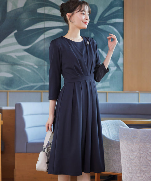 【おのののかさん着用/半袖&長袖選べる袖丈】タックフレアワンピース
