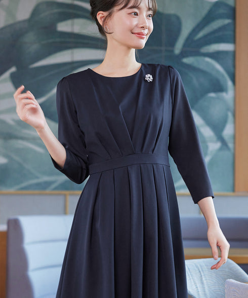 【おのののかさん着用/半袖&長袖選べる袖丈】タックフレアワンピース