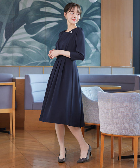 【おのののかさん着用/半袖&長袖選べる袖丈】タックフレアワンピース