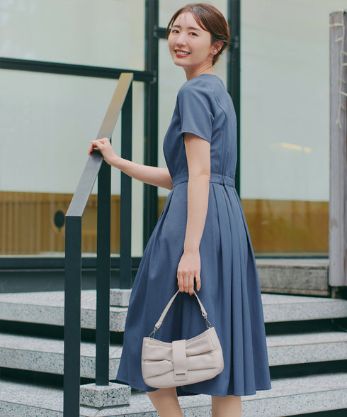 【おのののかさん着用/半袖&長袖選べる袖丈】タックフレアワンピース