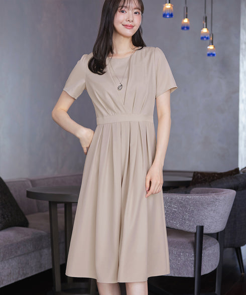 【おのののかさん着用/半袖&長袖選べる袖丈】タックフレアワンピース