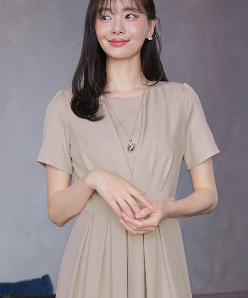 【おのののかさん着用/半袖&長袖選べる袖丈】タックフレアワンピース