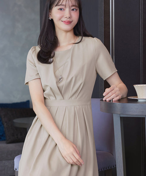 【おのののかさん着用/半袖&長袖選べる袖丈】タックフレアワンピース