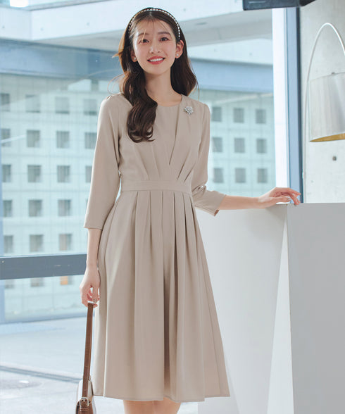 【おのののかさん着用/半袖&長袖選べる袖丈】タックフレアワンピース