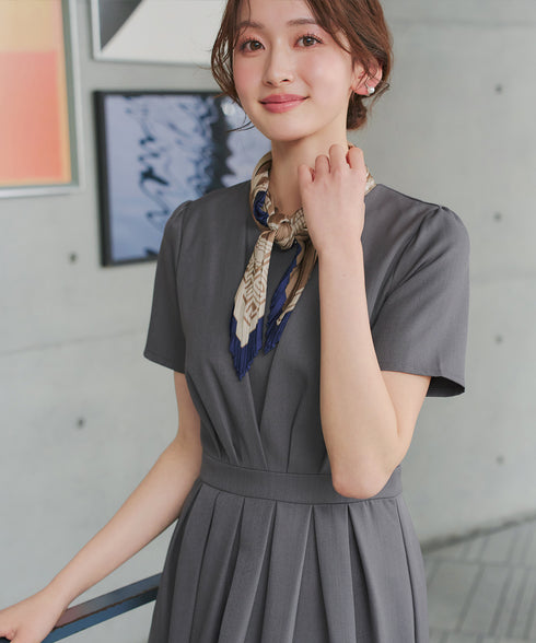 【おのののかさん着用/半袖&長袖選べる袖丈】タックフレアワンピース