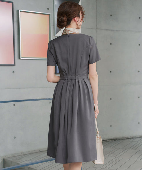 【おのののかさん着用/半袖&長袖選べる袖丈】タックフレアワンピース