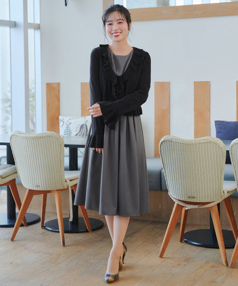 【おのののかさん着用/半袖&長袖選べる袖丈】タックフレアワンピース