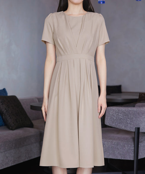 【おのののかさん着用/半袖&長袖選べる袖丈】タックフレアワンピース