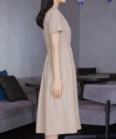 【おのののかさん着用/半袖&長袖選べる袖丈】タックフレアワンピース