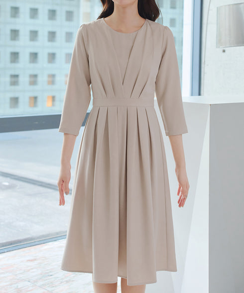 【おのののかさん着用/半袖&長袖選べる袖丈】タックフレアワンピース