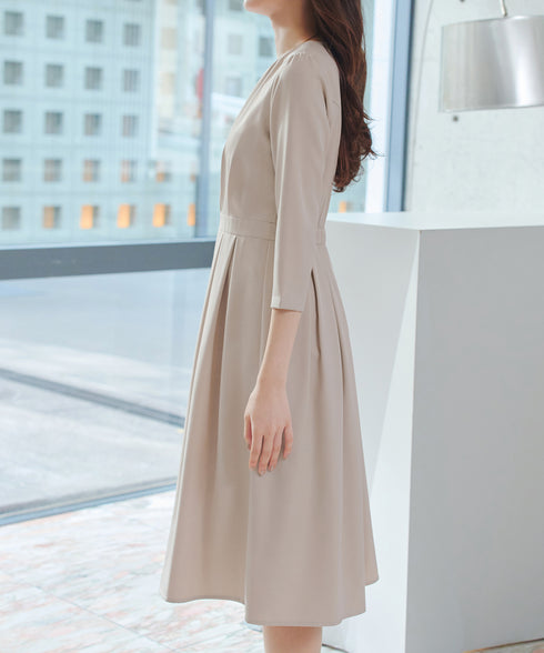 【おのののかさん着用/半袖&長袖選べる袖丈】タックフレアワンピース