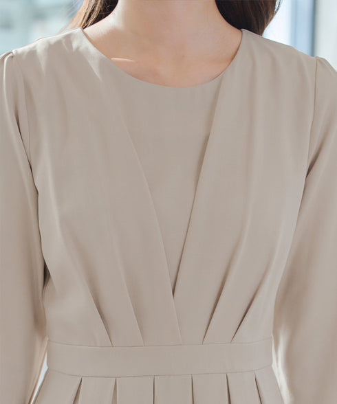 【おのののかさん着用/半袖&長袖選べる袖丈】タックフレアワンピース