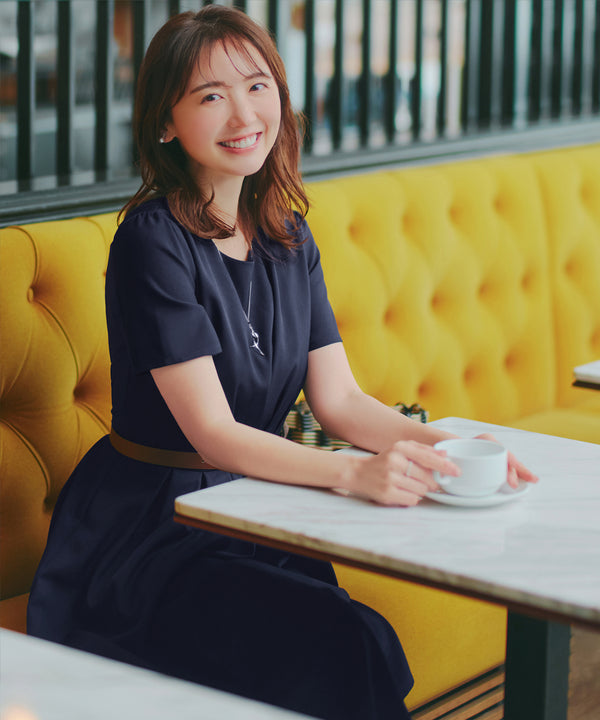 【おのののかさん着用/半袖&長袖選べる袖丈】タックフレアワンピース