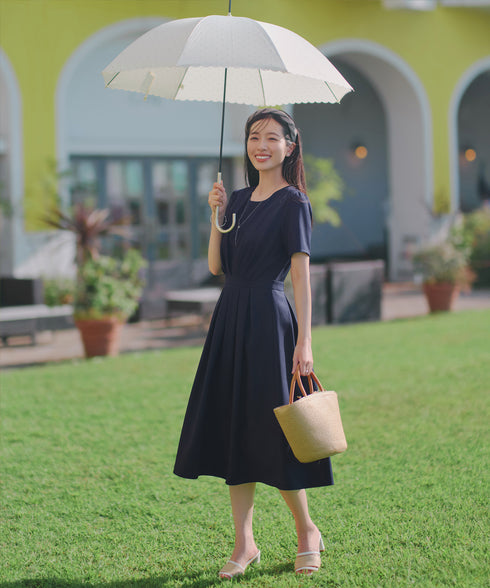 【おのののかさん着用/半袖&長袖選べる袖丈】タックフレアワンピース